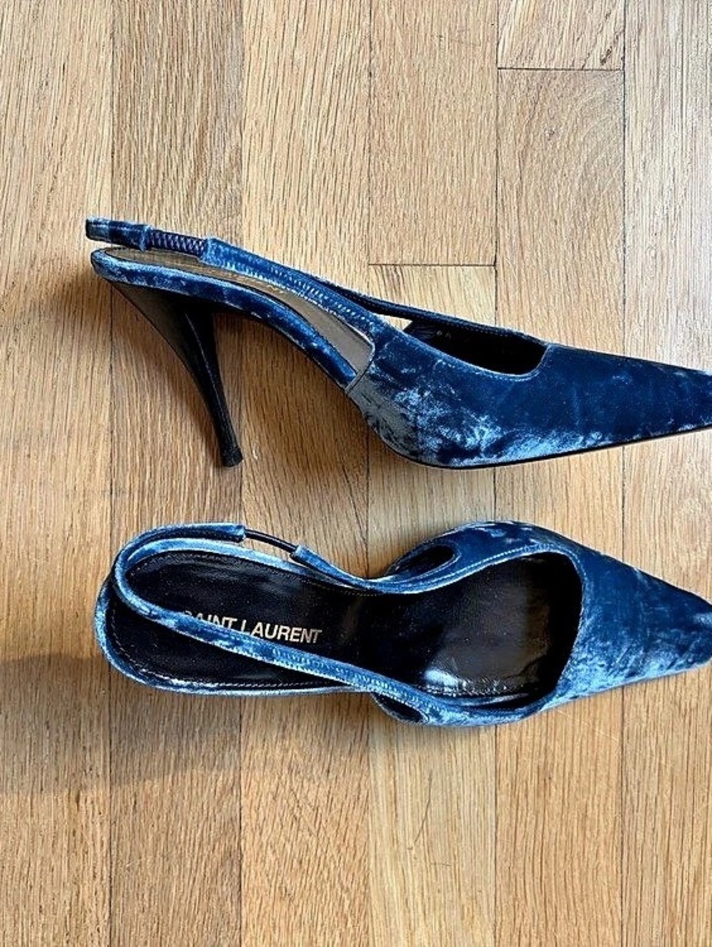 Saint Laurent Deep Blue Velvet Slingback Pumps